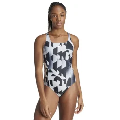 adidas 3 Stripes Graphic Swimsuit in Black