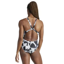 adidas 3 Stripes Graphic Swimsuit in Black