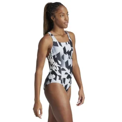 adidas 3 Stripes Graphic Swimsuit in Black
