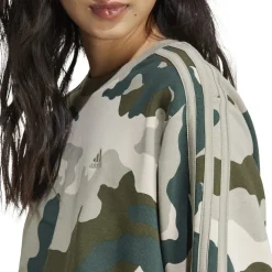 adidas Essentials 3 Stripes Camo Print Cropped Sweatshirt in Green