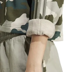 adidas Essentials 3 Stripes Camo Print Cropped Sweatshirt in Green