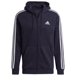 adidas Essentials Fleece 3-Stripes Full-Zip Hoodie in inkwell
