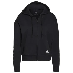 adidas Essentials Loose Cut 3-Stripes Zip Hoodie in Black-White