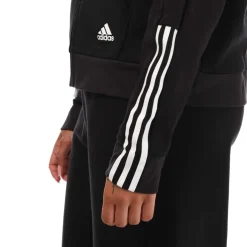 adidas Essentials Loose Cut 3-Stripes Zip Hoodie in Black-White