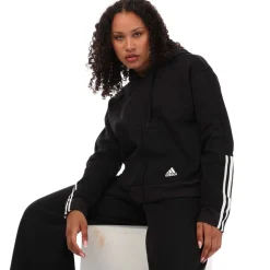 adidas Essentials Loose Cut 3-Stripes Zip Hoodie in Black-White