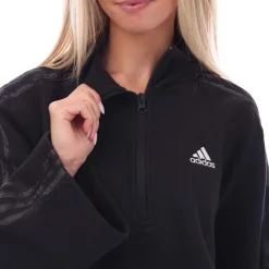 adidas Floral Graphic 3-Stripes Fleece Zip Hoodie in Black