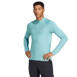 adidas Gym+ 3-Stripes 1/4 Zip Training Top in Light Blue