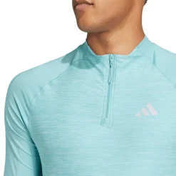adidas Gym+ 3-Stripes 1/4 Zip Training Top in Light Blue