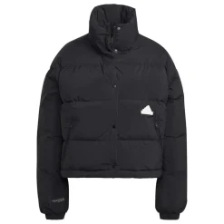 adidas High Neck Short Relaxed Fit Jacket in Black