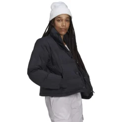 adidas High Neck Short Relaxed Fit Jacket in Black