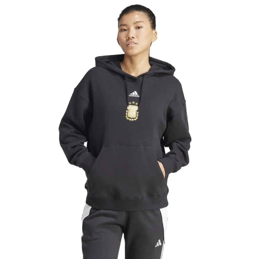 adidas Hooded Relaxed Fit Long Sleeve Sweatshirt in Black