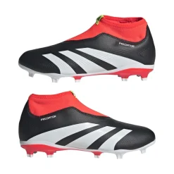 adidas Juniors Predator League Laceless FG Football Boots in Black-White