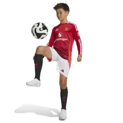 adidas Manchester United Home Long Sleeve Shirt 2024 2025 Juniors in Red
