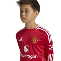 adidas Manchester United Home Long Sleeve Shirt 2024 2025 Juniors in Red