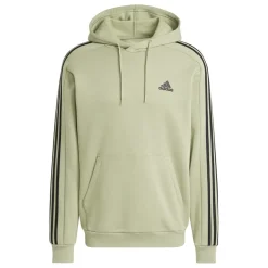 adidas Mens Fleece 3 Stripes Hoodie in Green