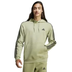 adidas Mens Fleece 3 Stripes Hoodie in Green