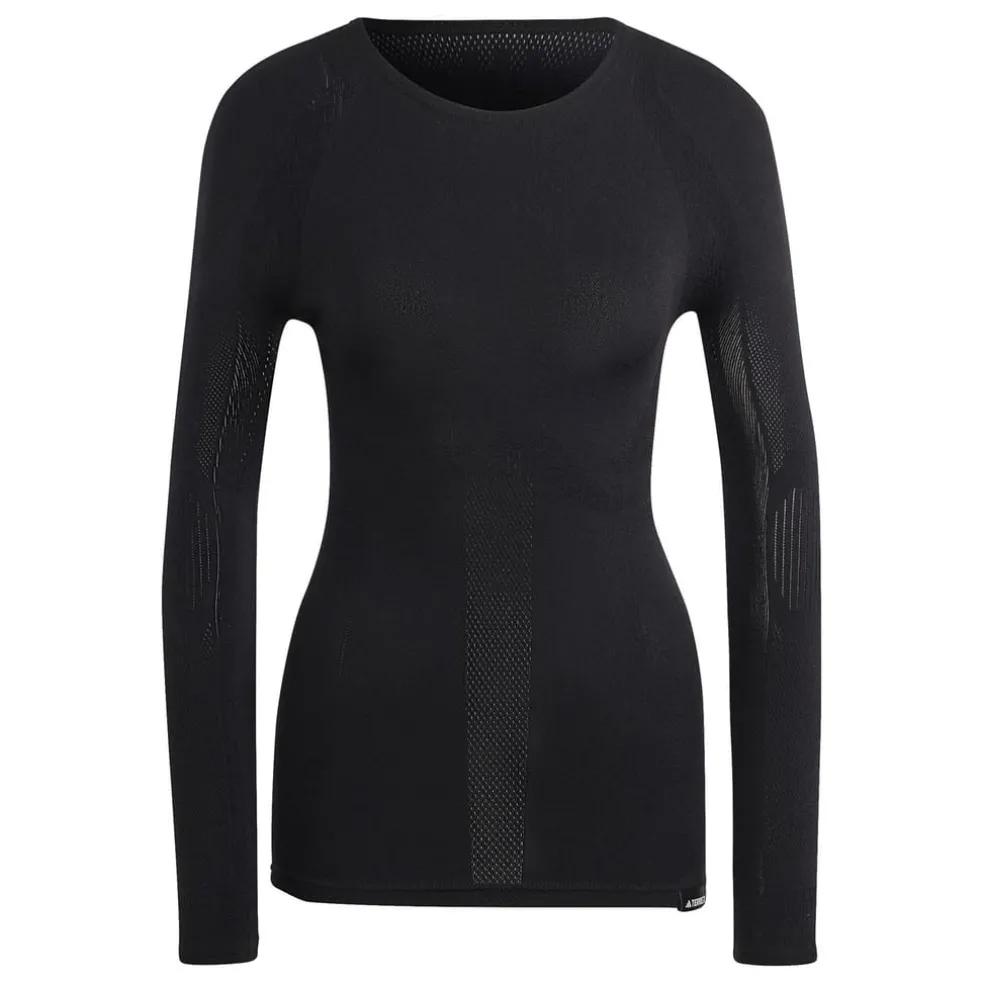 adidas Merino Slim Fit Crew Neck Long Sleeve T-Shirt in Black