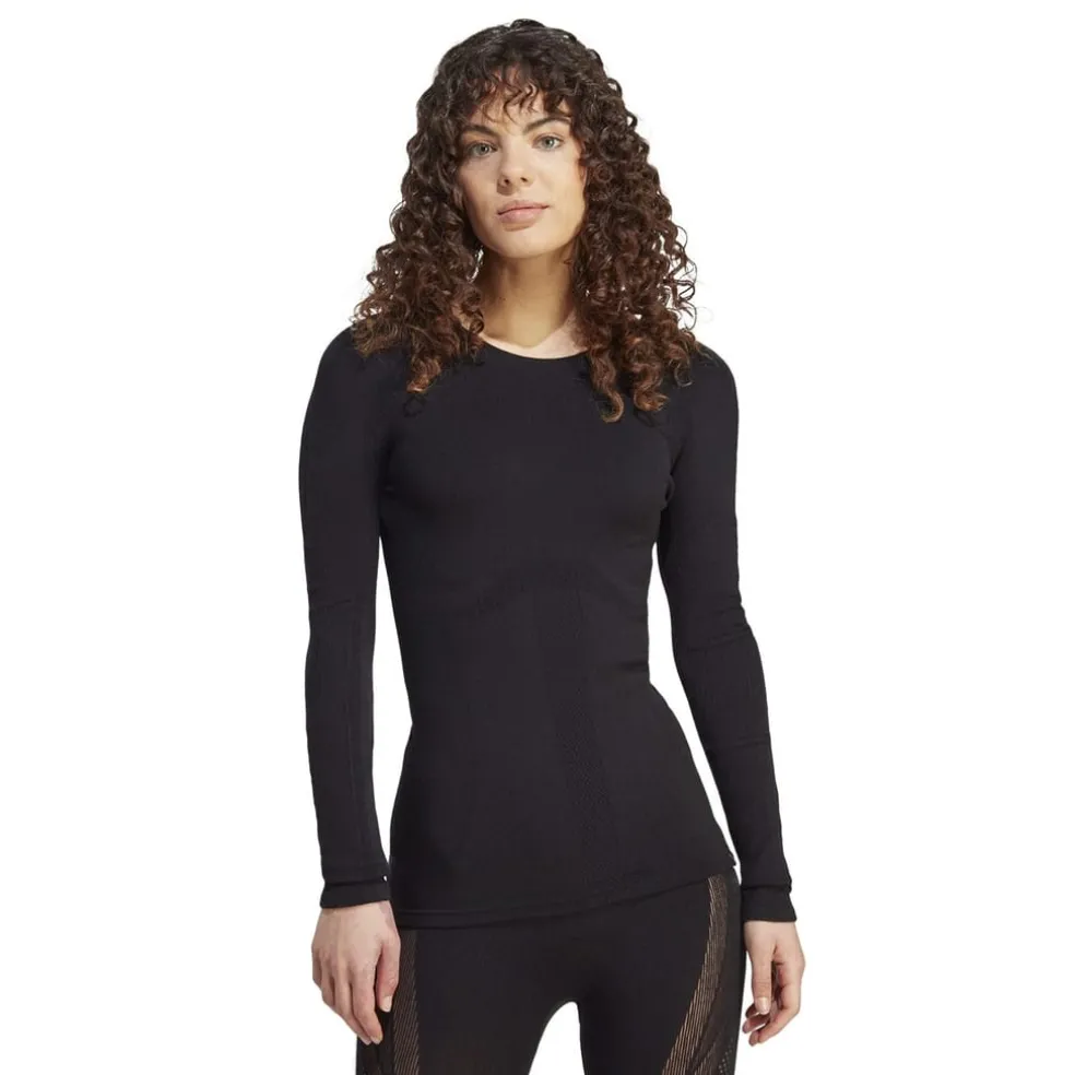 adidas Merino Slim Fit Crew Neck Long Sleeve T-Shirt in Black