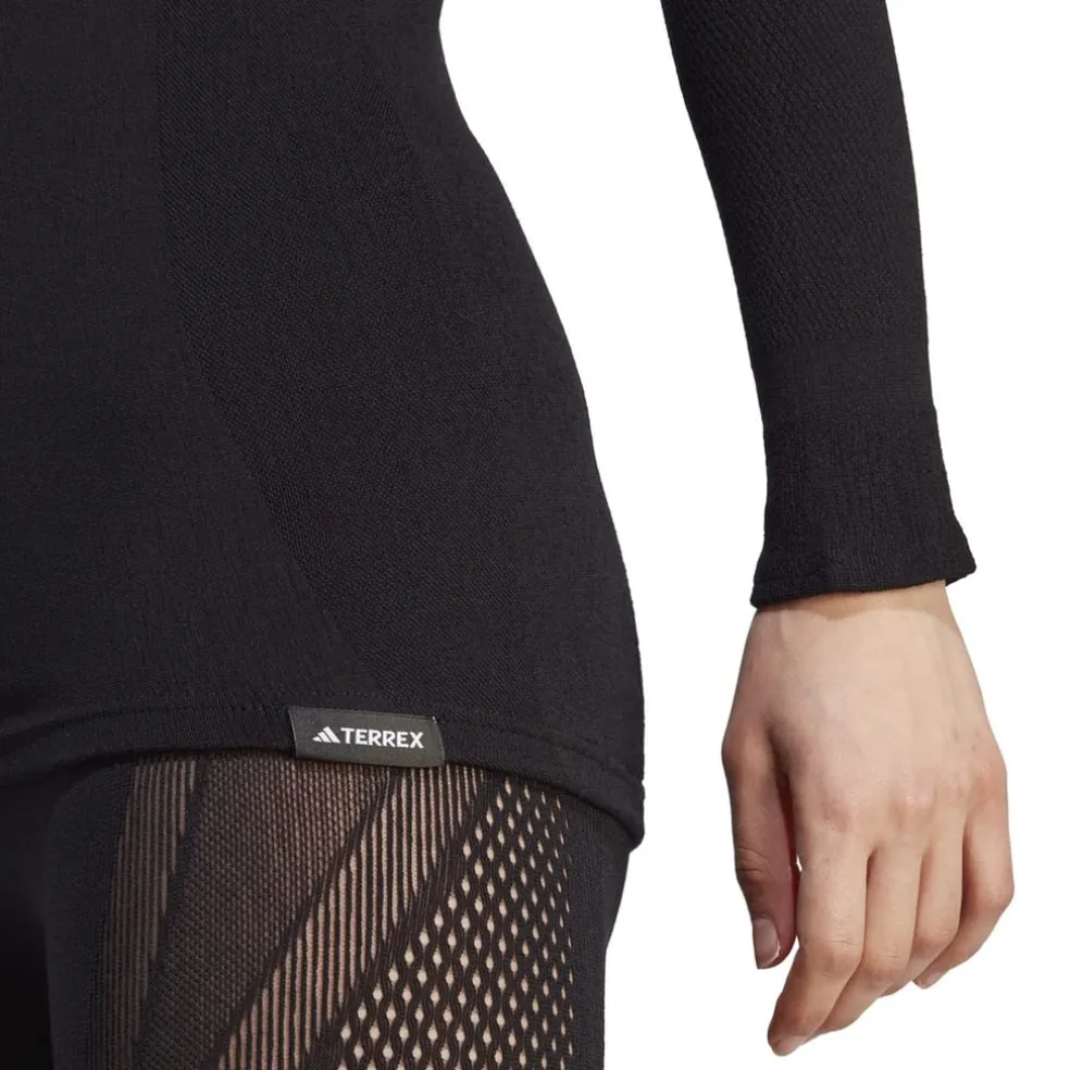 adidas Merino Slim Fit Crew Neck Long Sleeve T-Shirt in Black