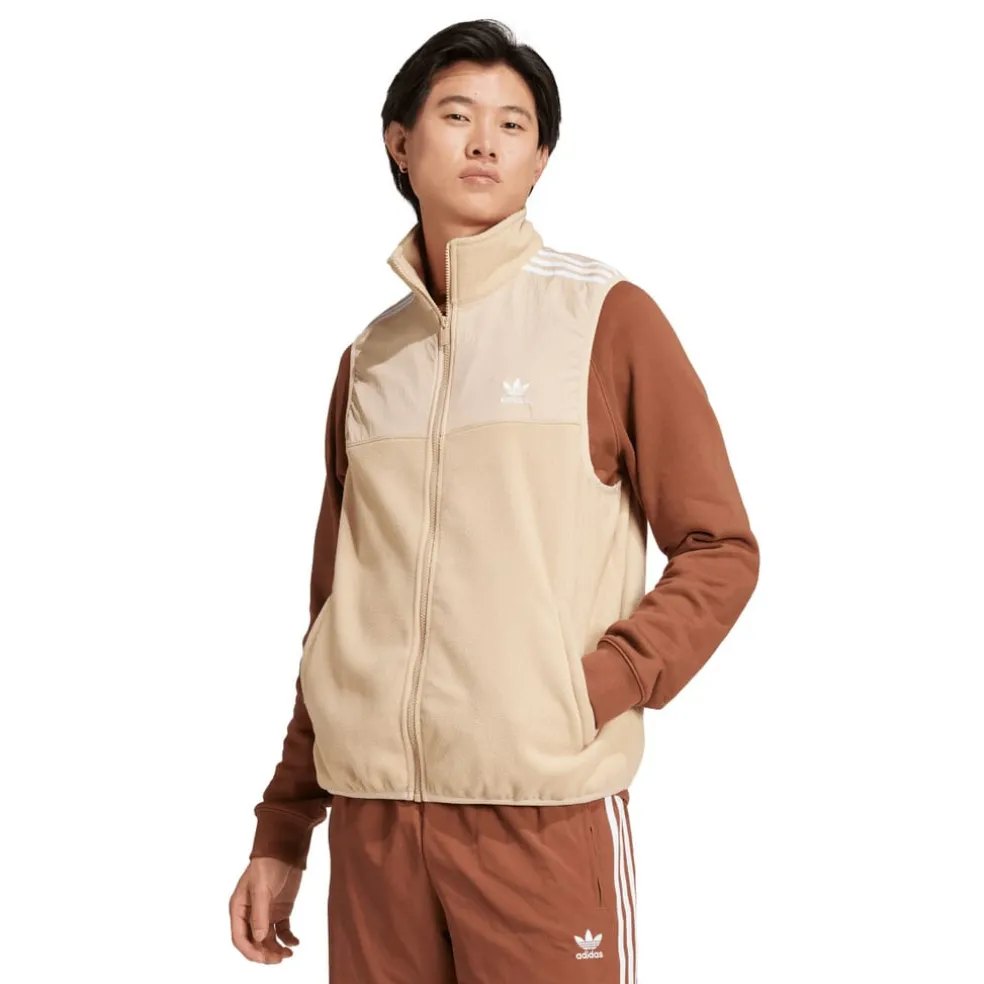 adidas Originals Adicolor 3-Stripes Microfleece Vest in Beige