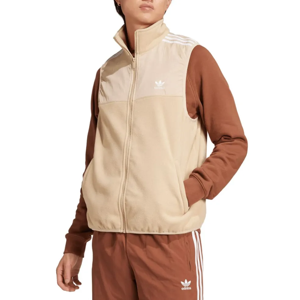 adidas Originals Adicolor 3-Stripes Microfleece Vest in Beige