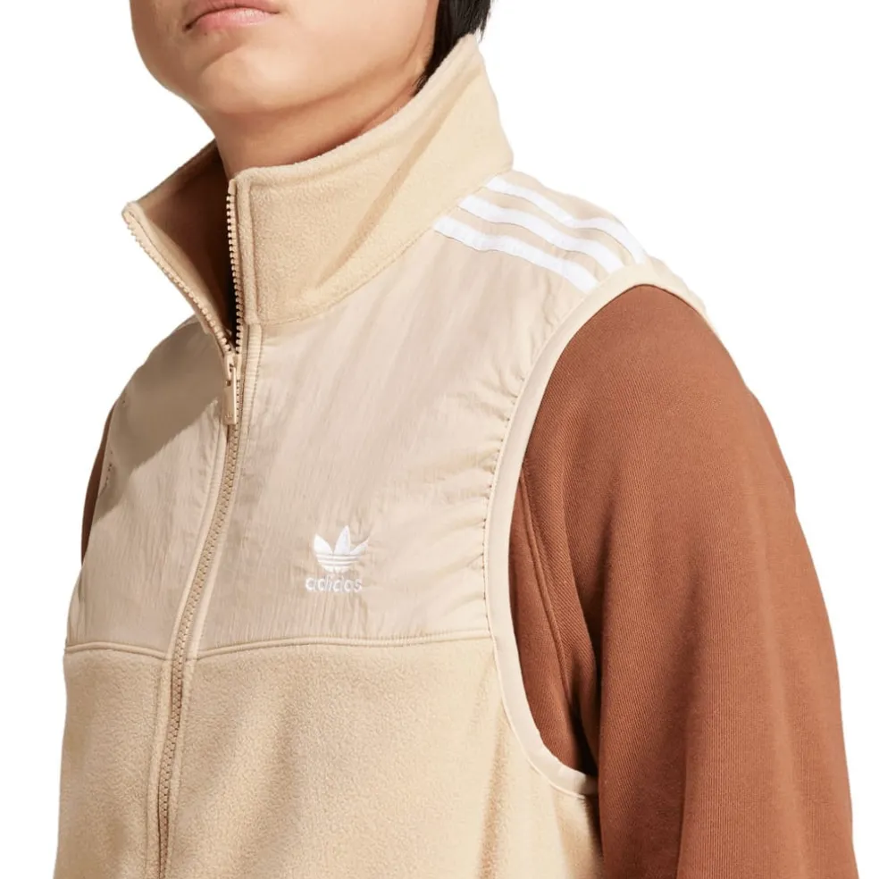 adidas Originals Adicolor 3-Stripes Microfleece Vest in Beige