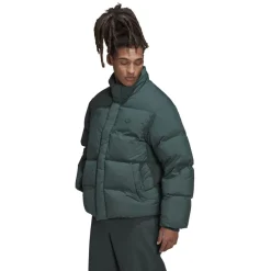 adidas Originals Collared Neck Relaxed Fit Down Jacket in Green