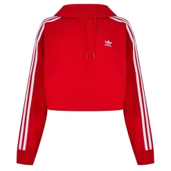 adidas Originals Cropped Hooded Relaxed Fit Sweatshirt in Red