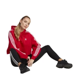 adidas Originals Cropped Hooded Relaxed Fit Sweatshirt in Red