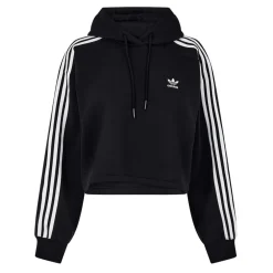adidas Originals Cropped Hooded Relaxed Fit Sweatshirt in Black