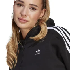 adidas Originals Cropped Hooded Relaxed Fit Sweatshirt in Black