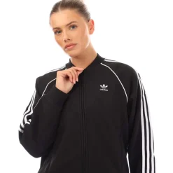 adidas Originals 3-Stripes Fleece Bomber Jacket in Black