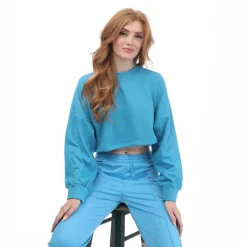 adidas Studio Lounge Summer Crew Sweatshirt in Blue