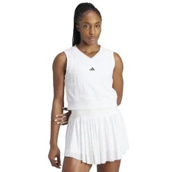 adidas V-Neck Cropped Regular Fit Tank in White