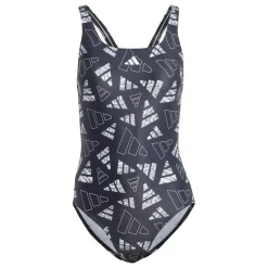 adidas Womens 3 Bar Logo Graphic Swimsuit in Black