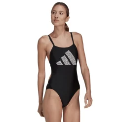 adidas Womens 3 Bar Logo Print Swimsuit in Black