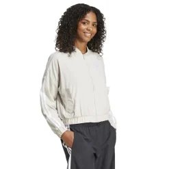 adidas Womens 3 Stripe Woven Bomber Jacket in Beige