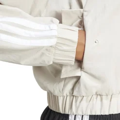 adidas Womens 3 Stripe Woven Bomber Jacket in Beige