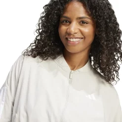 adidas Womens 3 Stripe Woven Bomber Jacket in Beige