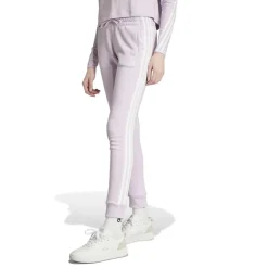 adidas Womens Essentials 3 Stripes Fleece Joggers in Purple