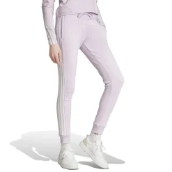 adidas Womens Essentials 3 Stripes Fleece Joggers in Purple