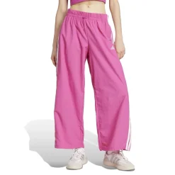 adidas Womens Essentials 3 Stripes Lifestyle Woven Parachute Tracksuit Bottoms in Pink
