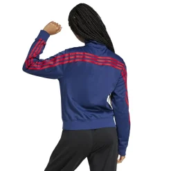 adidas Womens Iconic Wrapping 3 Stripes Snap Tracksuit Top in Blue