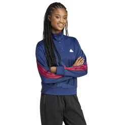 adidas Womens Iconic Wrapping 3 Stripes Snap Tracksuit Top in Blue