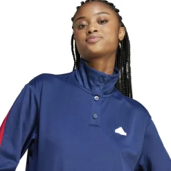 adidas Womens Iconic Wrapping 3 Stripes Snap Tracksuit Top in Blue