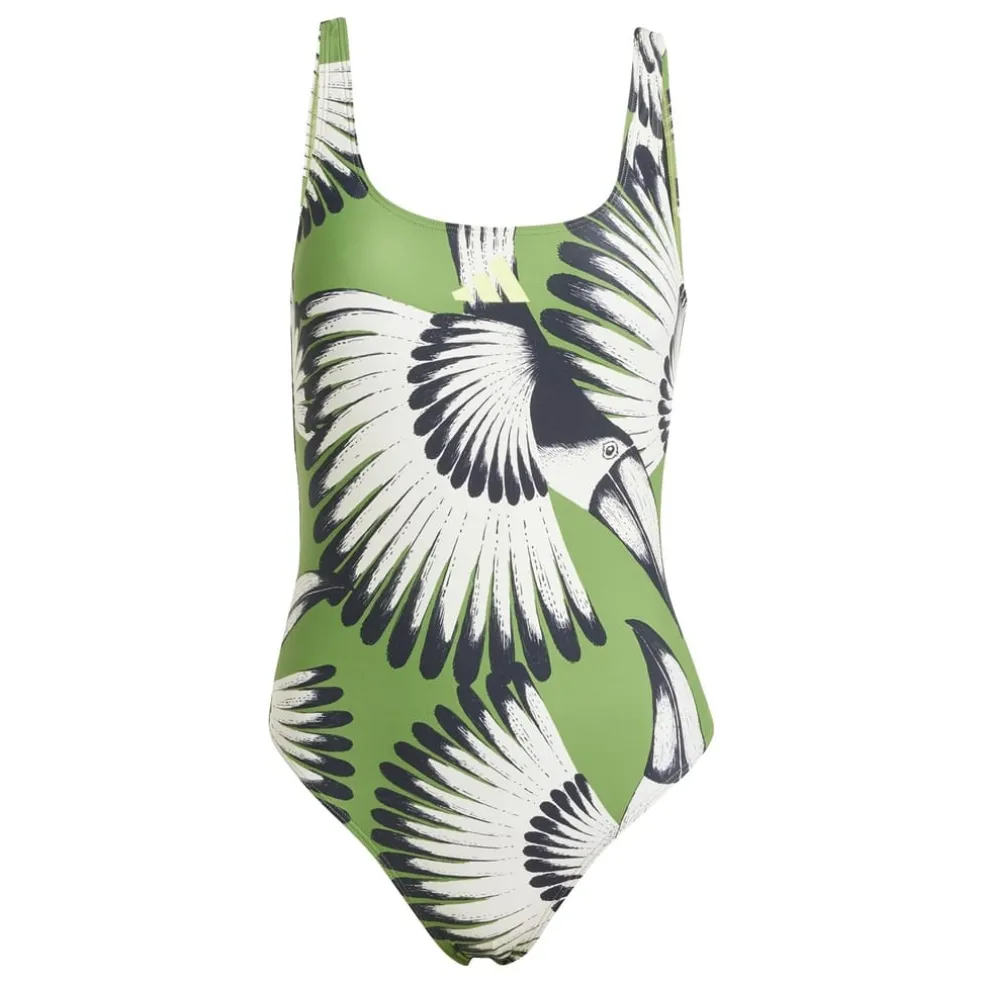 adidas Womens X Farm 3 Stripes Swimsuit in Green