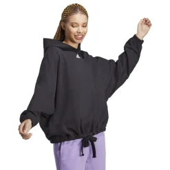 adidas Woven Hooded Relaxed Fit Sweatshirt in Black