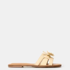 Aldo Floral Open Toe Flat Heel Slides in Beige