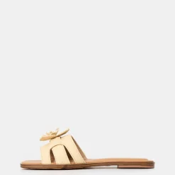 Aldo Floral Open Toe Flat Heel Slides in Beige
