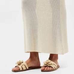 Aldo Floral Open Toe Flat Heel Slides in Beige